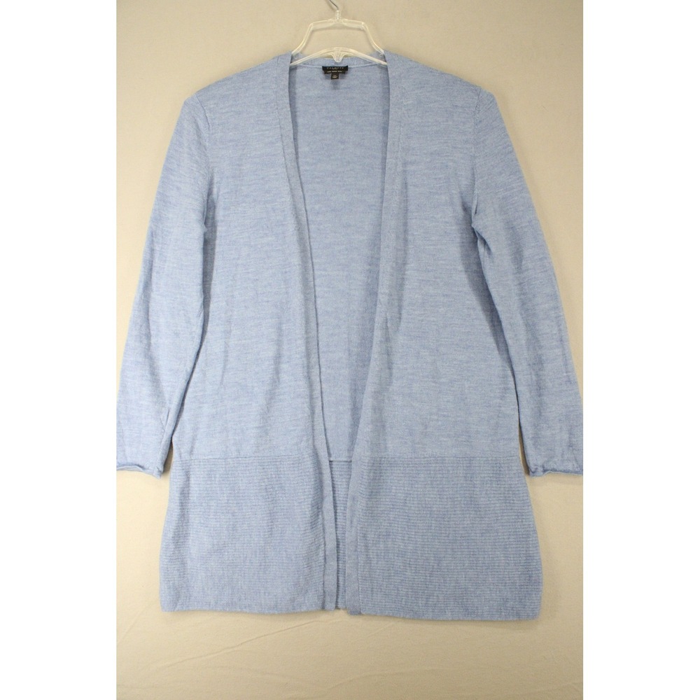 Talbots Cardigan Pure Merino Wool Petites LP Blue Open Front Preppy Minimal